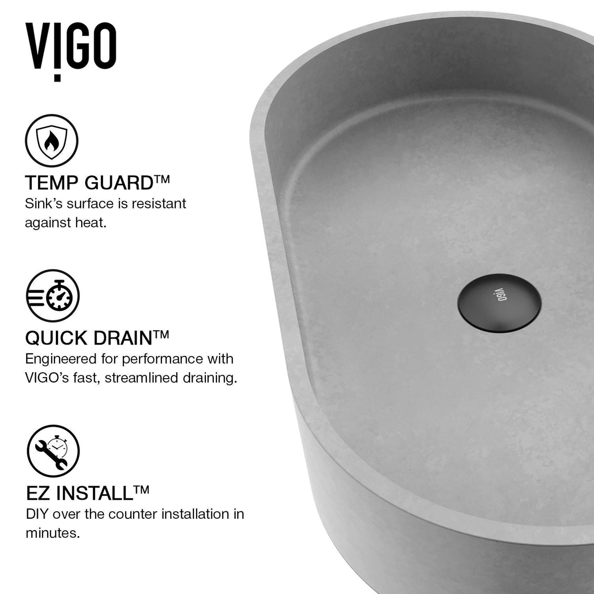 Sagrada Gothic ConcretoStone 24x14-in Deep Grey Bathroom Sink/Basin with Rectangular Vessel M2A4 - product image 4