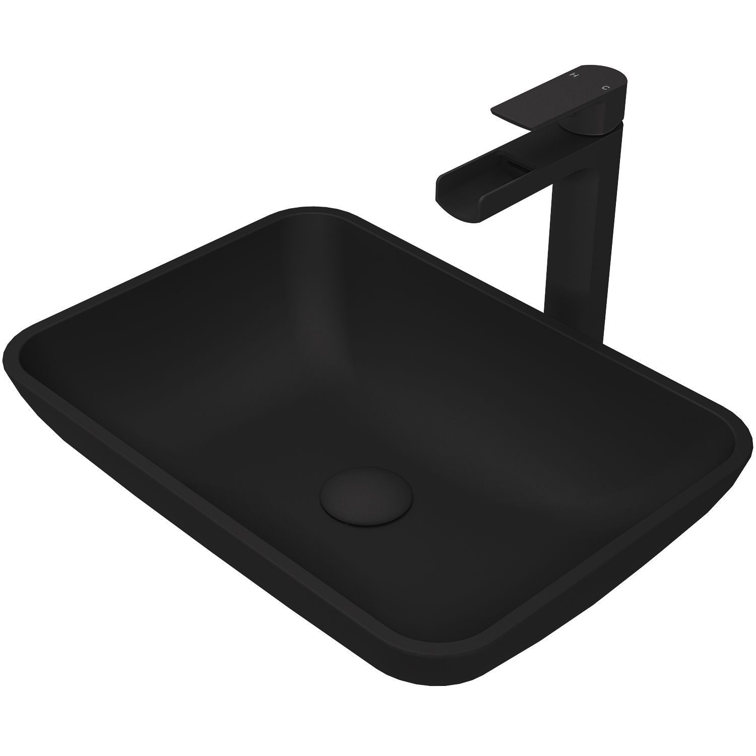 Sottile MatteShell Blue Bathroom Sink/Basin Set with Amada Faucet and Glass Rectangular Vessel H5K8 - product image 1