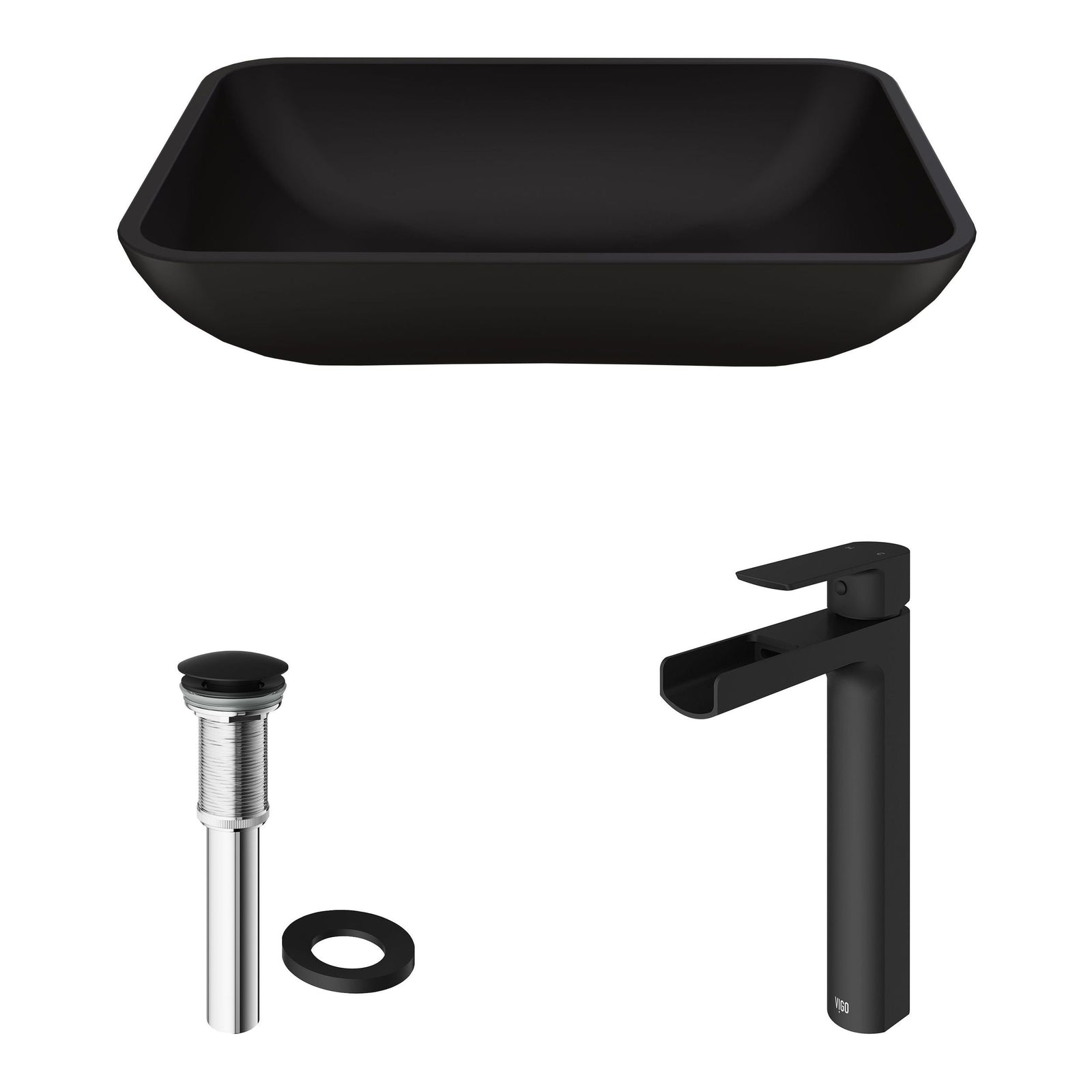Sottile MatteShell Blue Bathroom Sink/Basin Set with Amada Faucet and Glass Rectangular Vessel H5K8 - product image 2