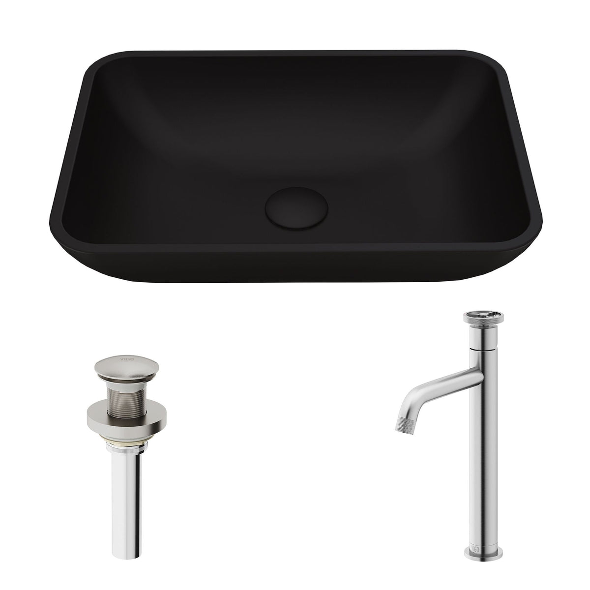 Sottile MatteShell Matte Black Bathroom Sink/Basin Set with Cass Faucet and Glass Rectangular Vessel L9V5 - product image 2