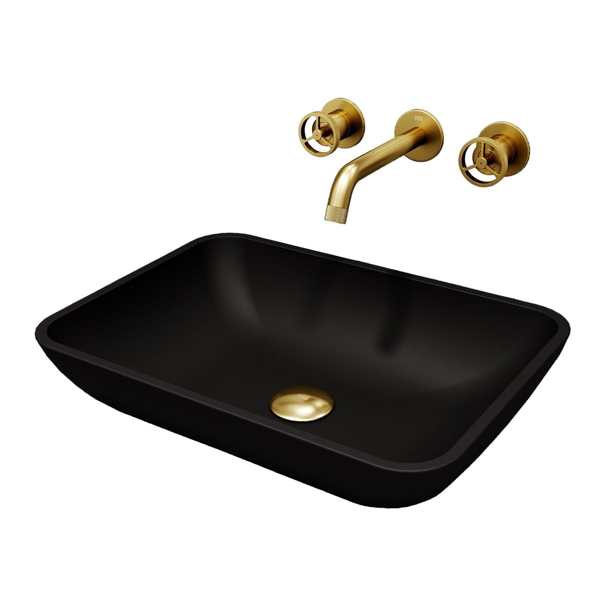 Sottile MatteShell Matte Black Bathroom Sink/Basin Set with Cass Wall Mount Faucet and Glass Rectangular Vessel S8Z3 - product image 1