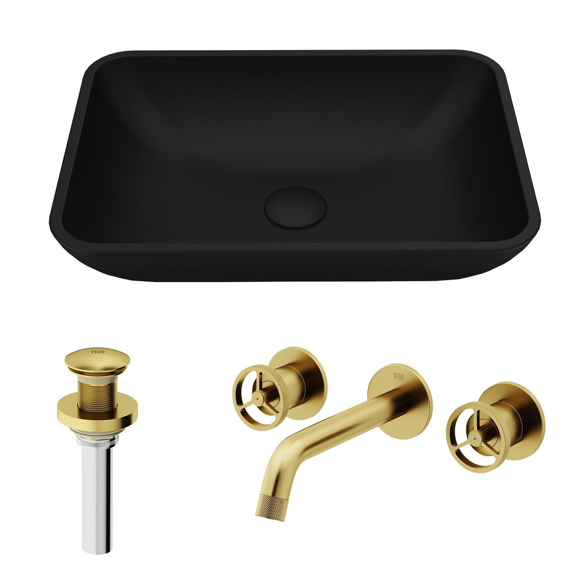Sottile MatteShell Matte Black Bathroom Sink/Basin Set with Cass Wall Mount Faucet and Glass Rectangular Vessel I4N1 - product image 2
