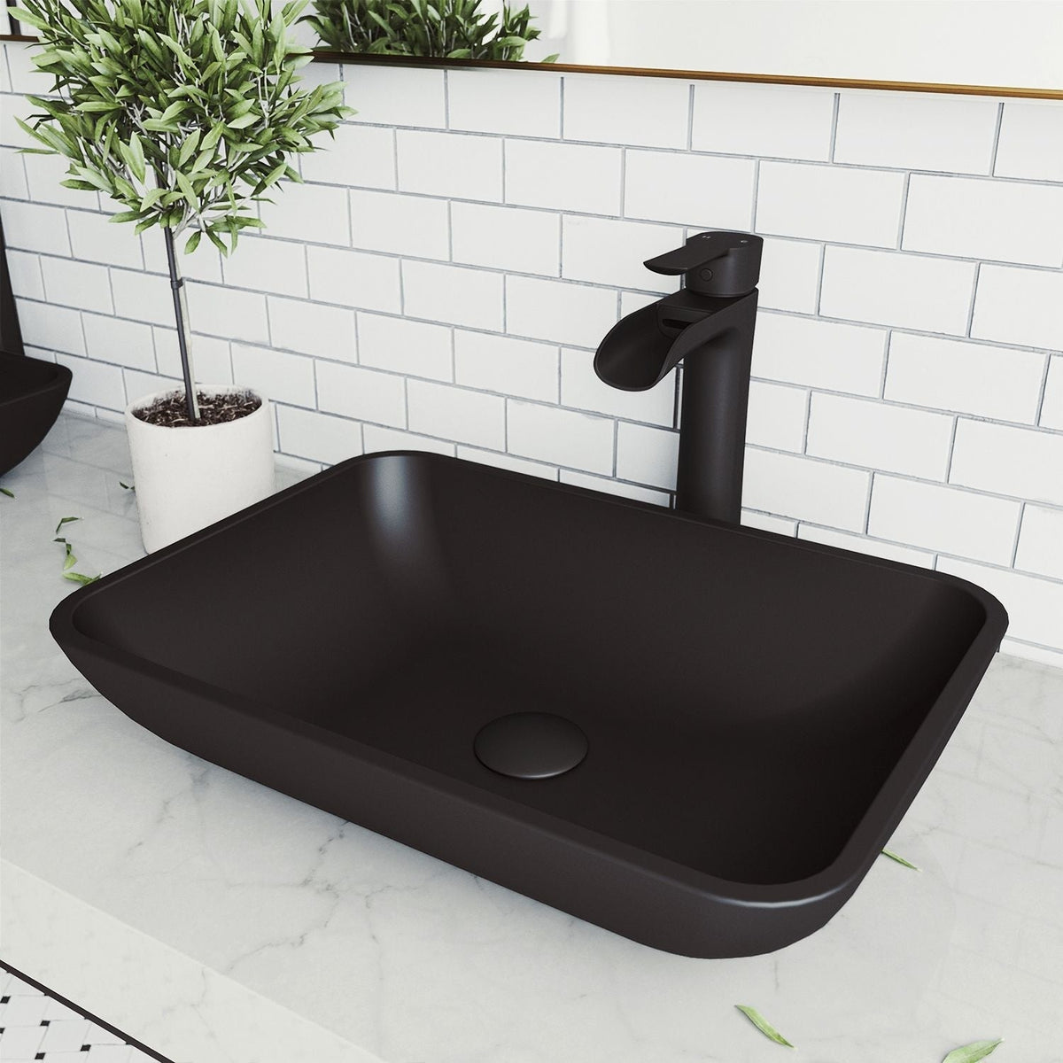 Sottile MatteShell Matte Black Bathroom Sink/Basin Set with Niko Faucet and Glass Rectangular Vessel Q1S5 - product image 5