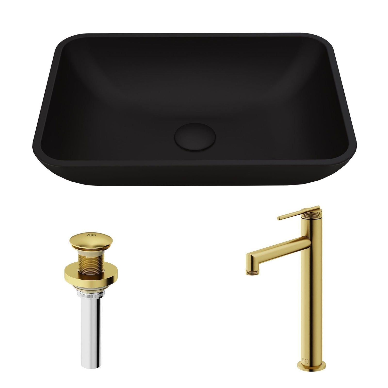 Sottile MatteShell Matte Black Bathroom Sink/Basin Set with Sterling Faucet and Glass Rectangular Vessel T4D1 - product image 2