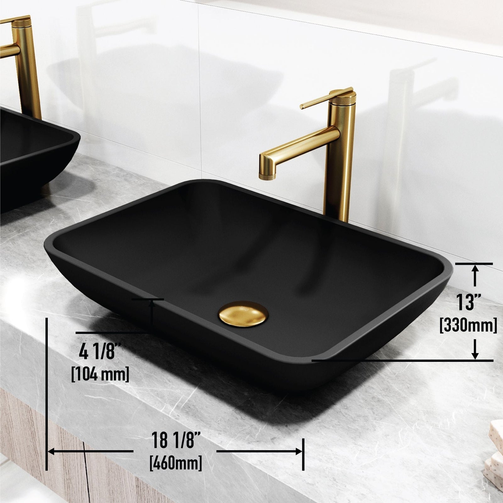 Sottile MatteShell Matte Black Bathroom Sink/Basin Set with Sterling Faucet and Glass Rectangular Vessel T4D1 - product image 8