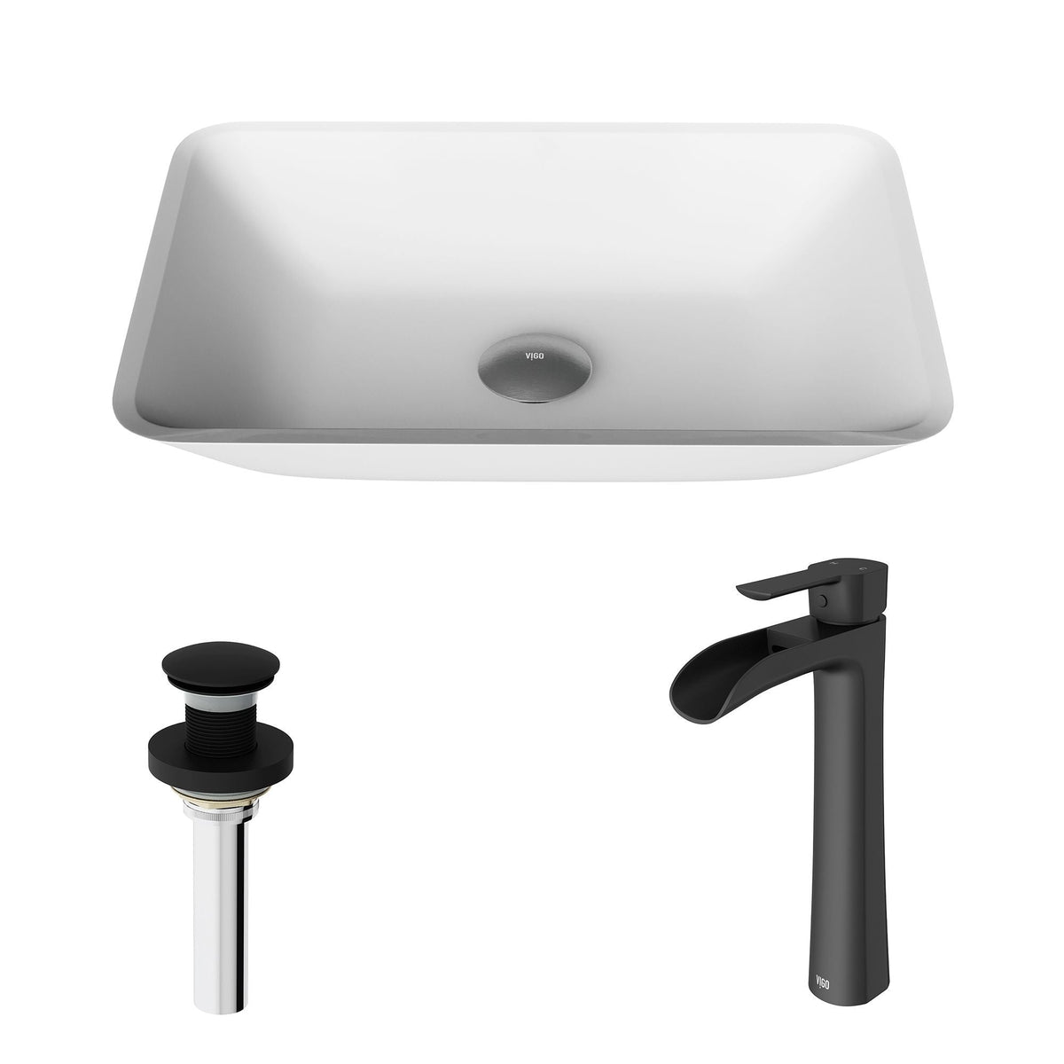 Sottile MatteShell White Bathroom Sink/Basin Set with Niko Faucet and Glass Rectangular Vessel H9D4 - product image 2