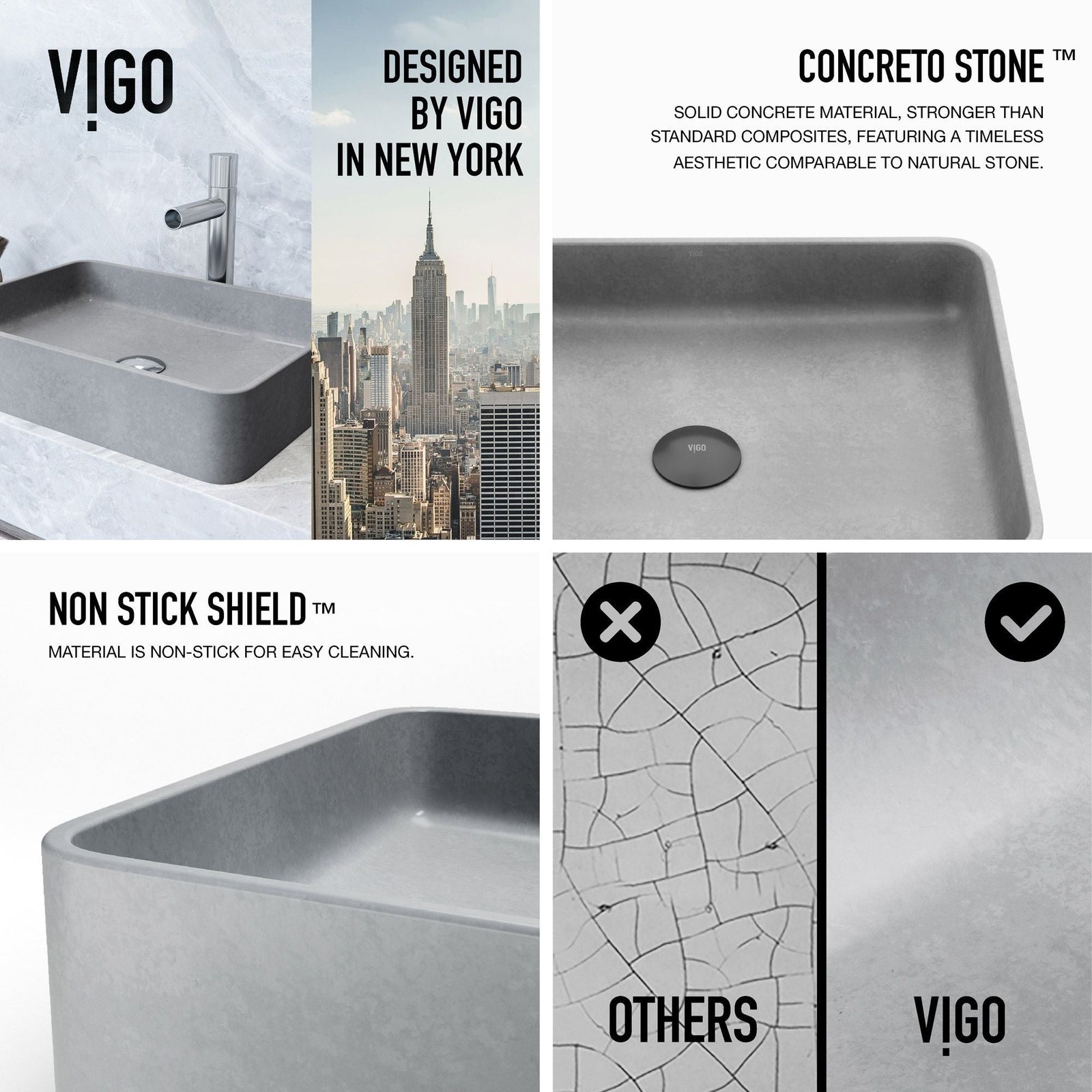 Tarragona Gothic ConcretoStone 19x14-in Deep Grey Bathroom Sink/Basin with Rectangular Vessel Y6P4 - product image 3