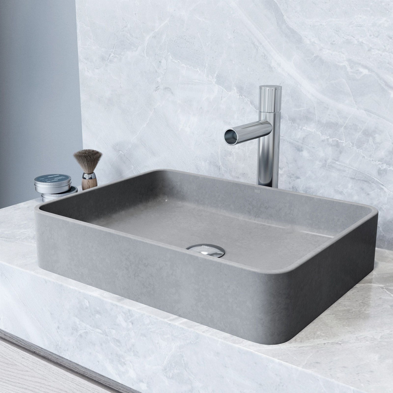 Tarragona Gothic ConcretoStone 19x14-in Deep Grey Bathroom Sink/Basin with Rectangular Vessel Y6P4 - product image 4