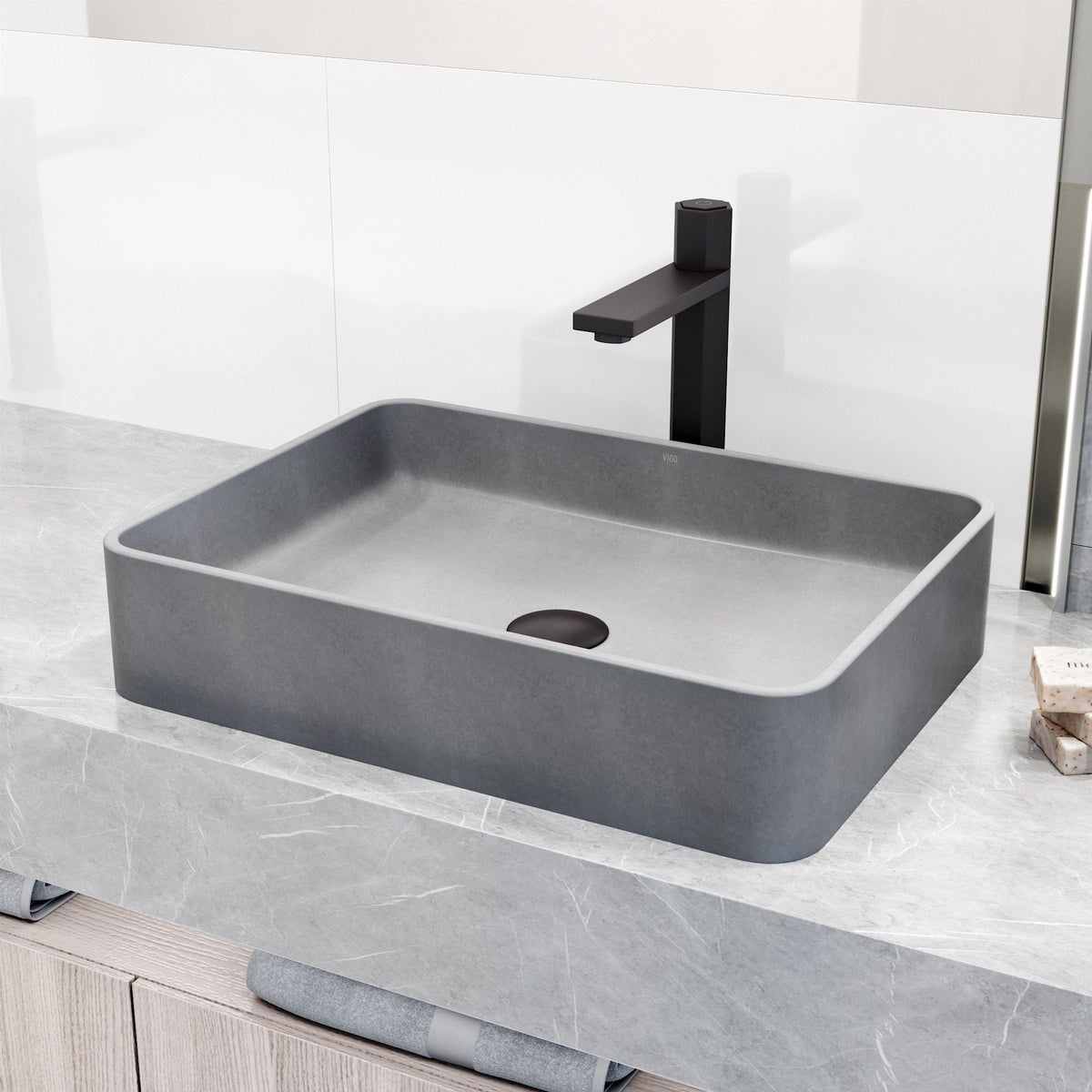 Tarragona Gothic ConcretoStone 19x14-in Deep Grey Bathroom Sink/Basin with Rectangular Vessel Y6P4 - product image 5