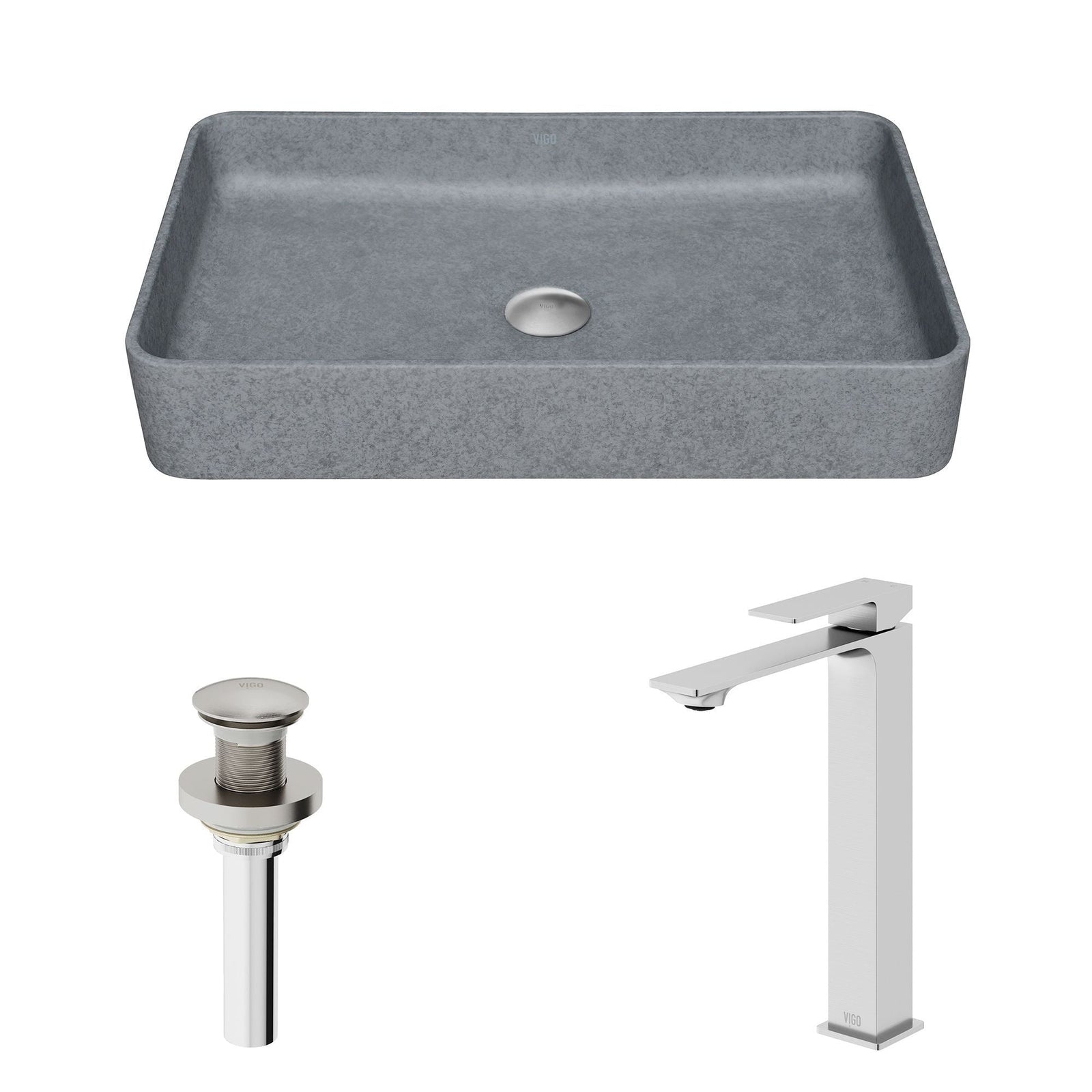 Tarragona Gothic ConcretoStone Grey Bathroom Sink/Basin Set with Dunn Faucet and Rectangular Vessel U3Z2 - product image 2