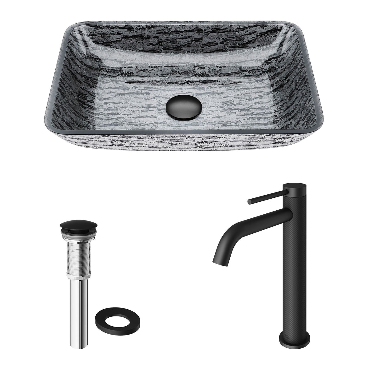 Titanium Glass Slate Grey Bathroom Sink/Basin Set with Lexington Faucet and Rectangular Vessel H2S4 - product image 2