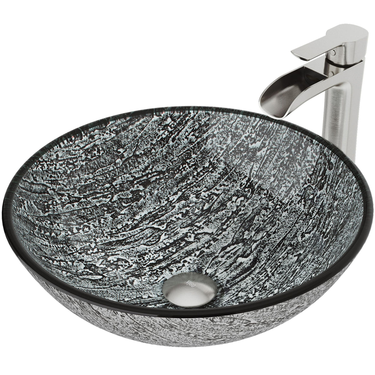 Titanium Glass Slate Grey Bathroom Sink/Basin Set with Niko Faucet and Round Vessel V6S1 - product image 1
