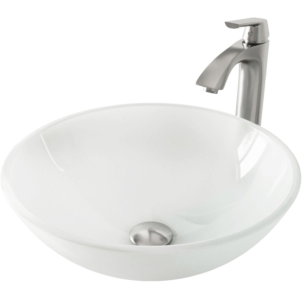 White Frost White Bathroom Sink/Basin Set with Linus Faucet and Round Glass Vessel Q7E8 - product image 1