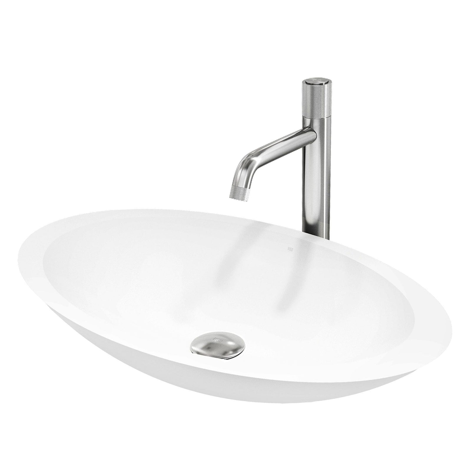 Wisteria MatteStone White Bathroom Sink/Basin Set with Apollo Faucet and Oval Composite Vessel V9E9 - product image 1