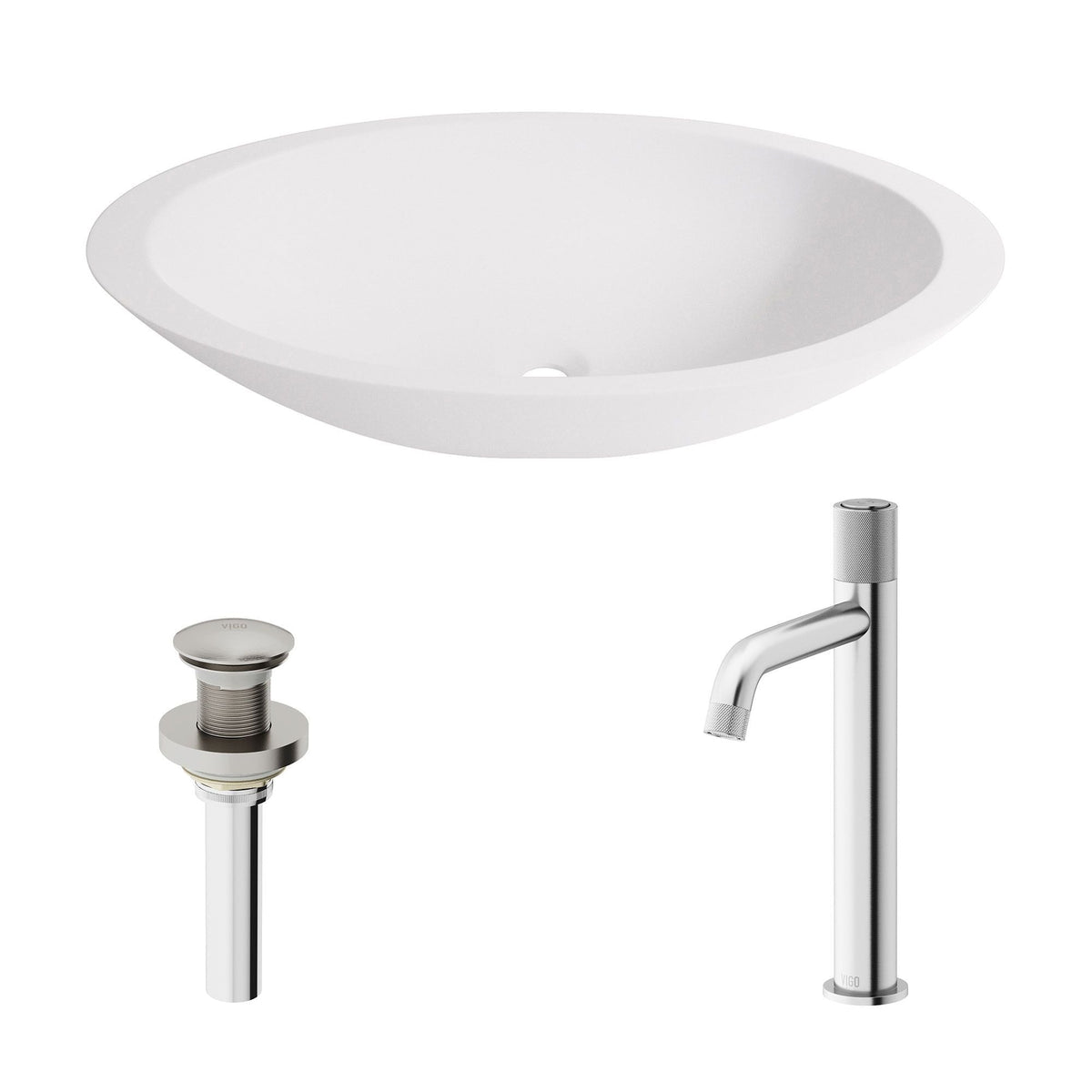 Wisteria MatteStone White Bathroom Sink/Basin Set with Apollo Faucet and Oval Composite Vessel V9E9 - product image 2
