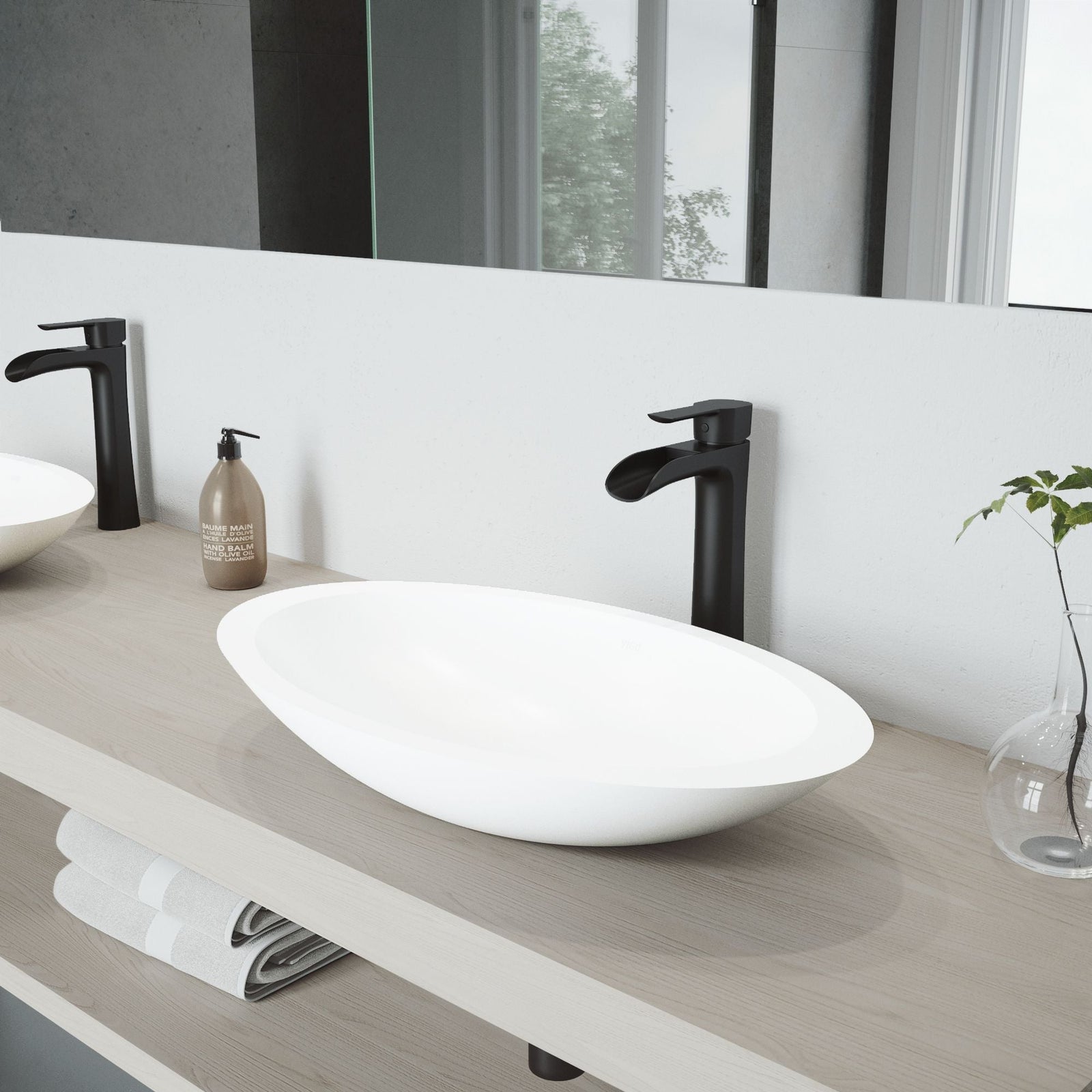 Wisteria MatteStone White Bathroom Sink/Basin Set with Niko Faucet and Oval Composite Vessel D6C1 - product image 3