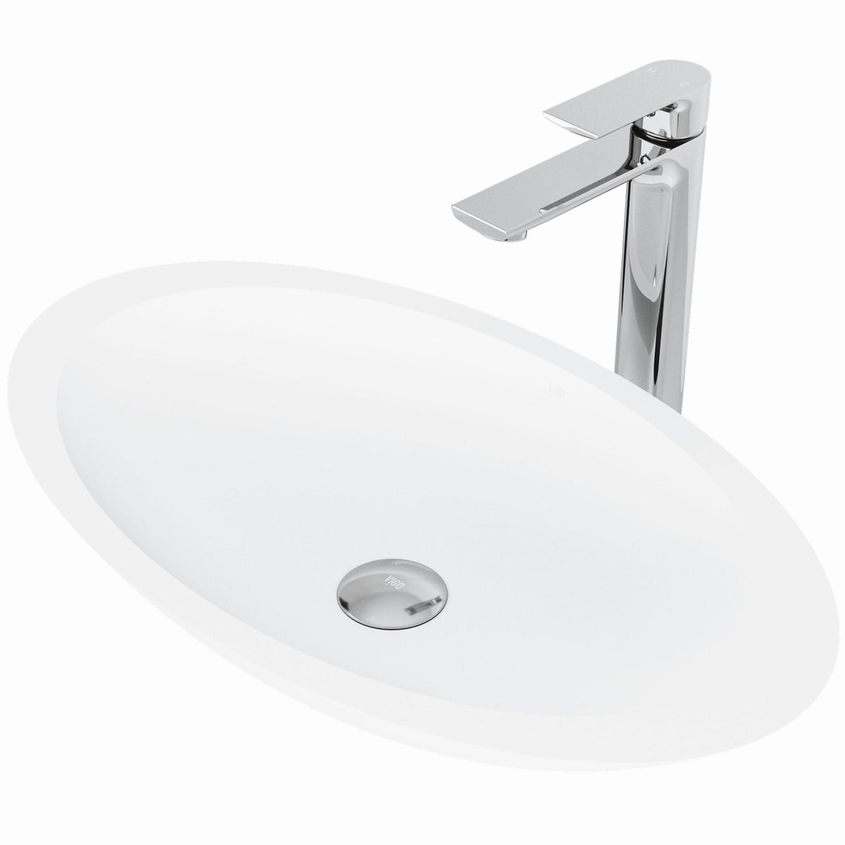 Wisteria MatteStone White Bathroom Sink/Basin Set with Norfolk Faucet and Oval Composite Vessel X7N4 - product image 1