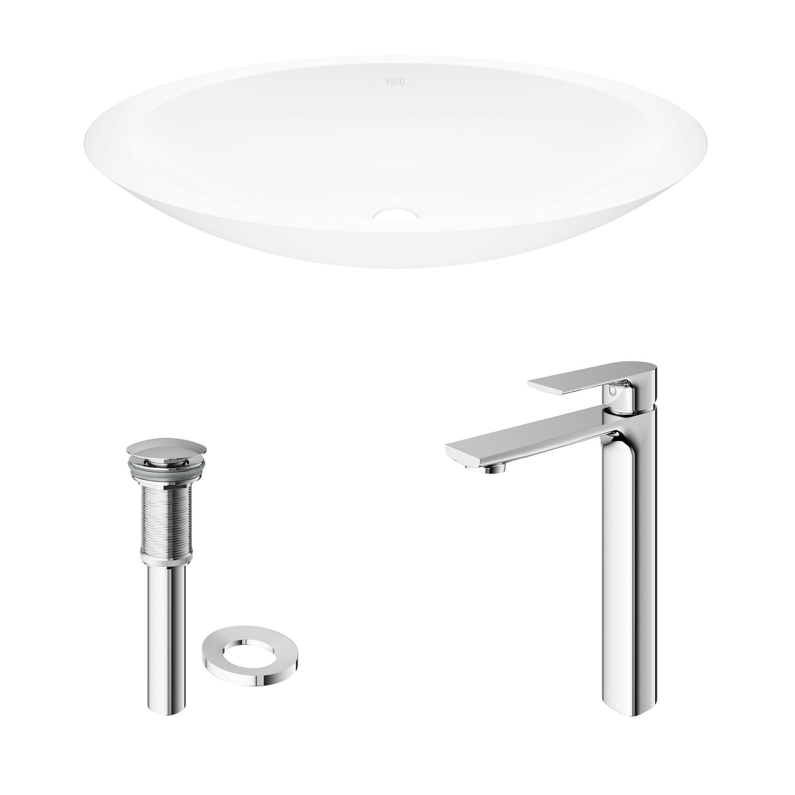 Wisteria MatteStone White Bathroom Sink/Basin Set with Norfolk Faucet and Oval Composite Vessel X7N4 - product image 2