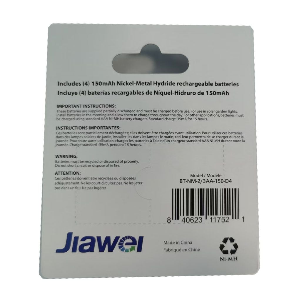 150mAh 2/3 AA Solar Rechargeable Batteries, 4-pk O5G5 - product image 2