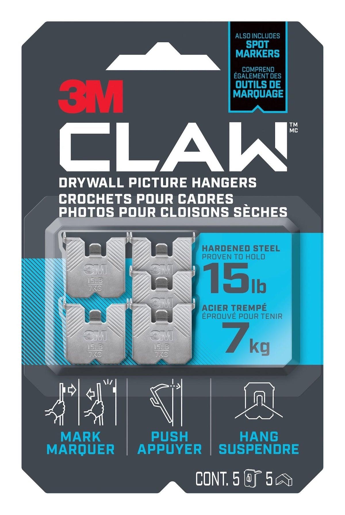 3M Claw DrywAll Picture Hanger, 15-lb Capacity, 5 Hangers per Pack N3P7 - product image 1