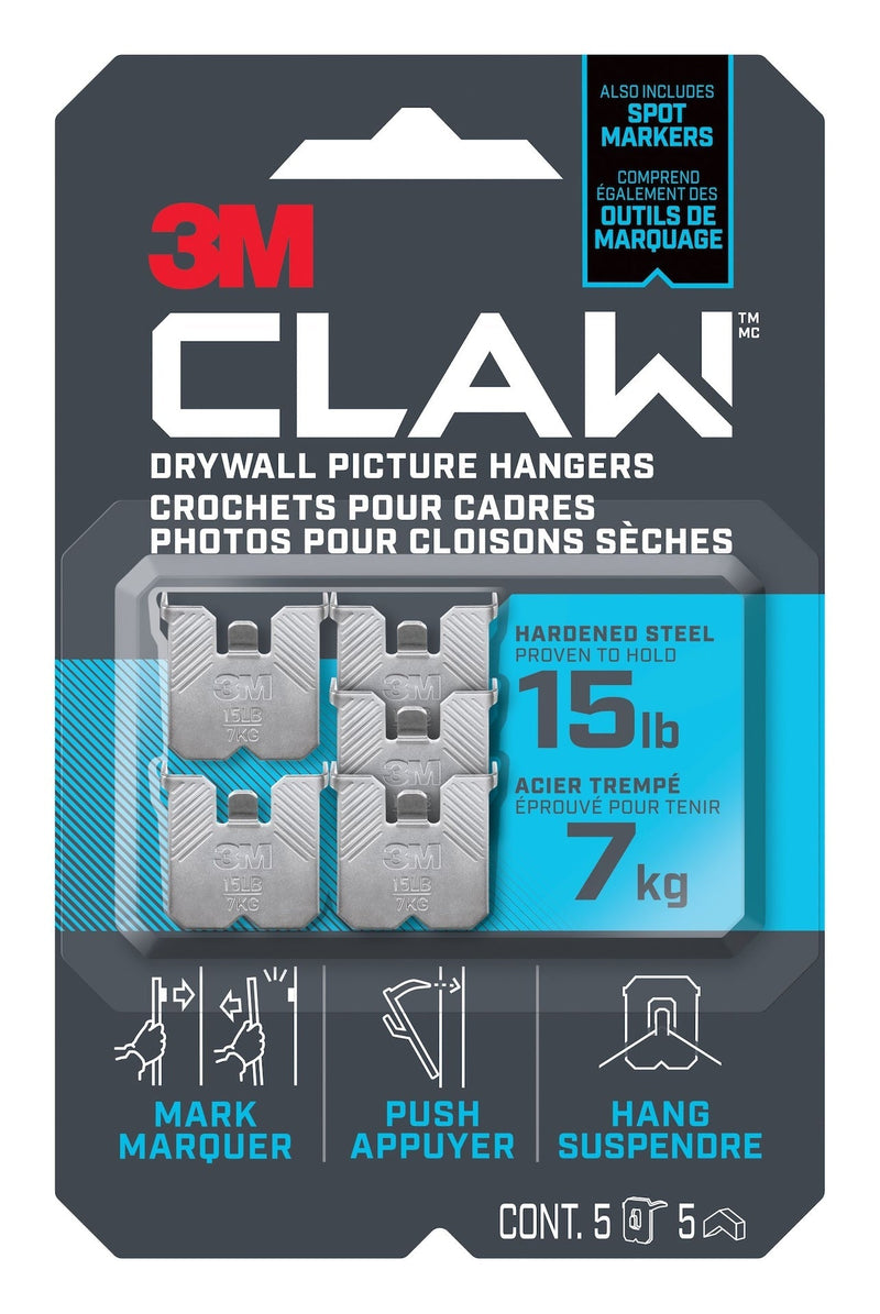 3M Claw DrywAll Picture Hanger, 15-lb Capacity, 5 Hangers per Pack N3P7
