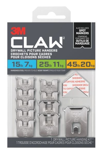 3M Claw DrywAll Picture Hangers Assorted Kit, 45-lb Capacity N1I7