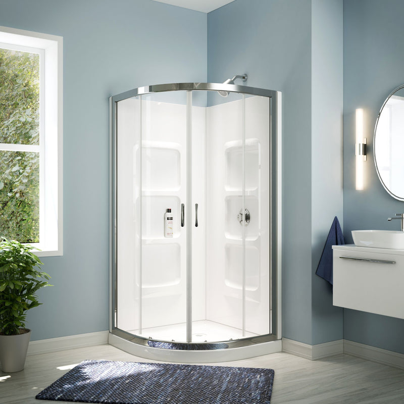 Bath Taylor Frameless Acrylic Base & Walls Shower Enclosure Kit with Sliding Door & Shelves, White A7R7