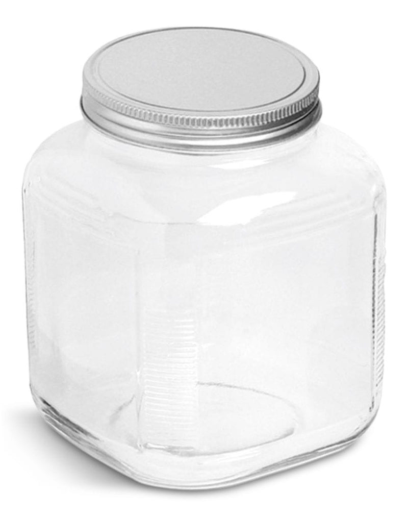 Cracker Jar, with Silver Lid, 1-Gal, Clear & Durable Glass O1Q0