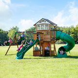 Discovery Kids' Bristol Point Cedar Wood Swing Set with Swing Beam, Upper & Lower Fort, Rock Wall & Slide Play for up to 11 Kids T4A4 - product image 1