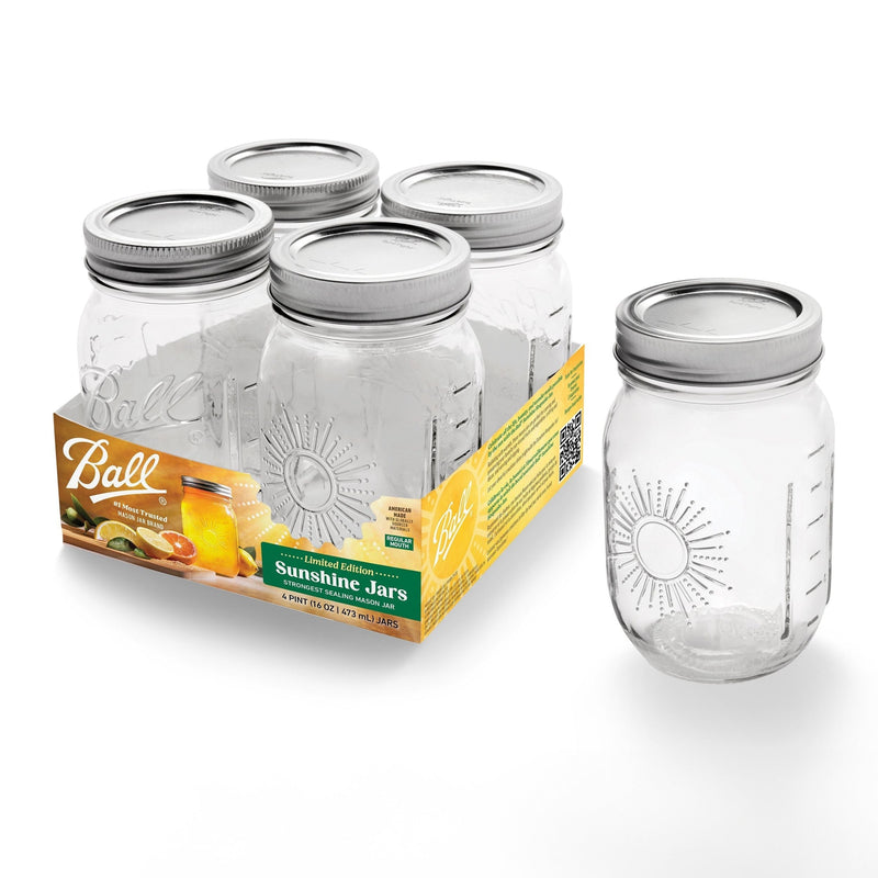 Ball Regular Mouth Sunshine Glass Mason Jar, 16-oz/473-mL, 4-pk A5P4