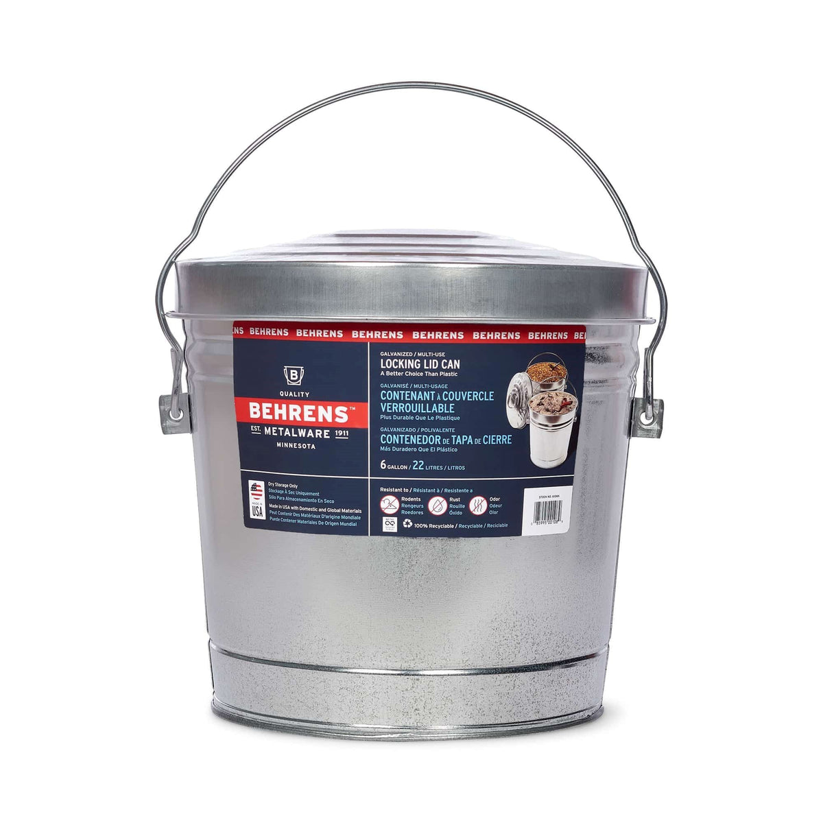 Galvanized Steel Multi-Use/Garbage Can with Locking Lid, 22-L (6 US gal) N9O9 - product image 1
