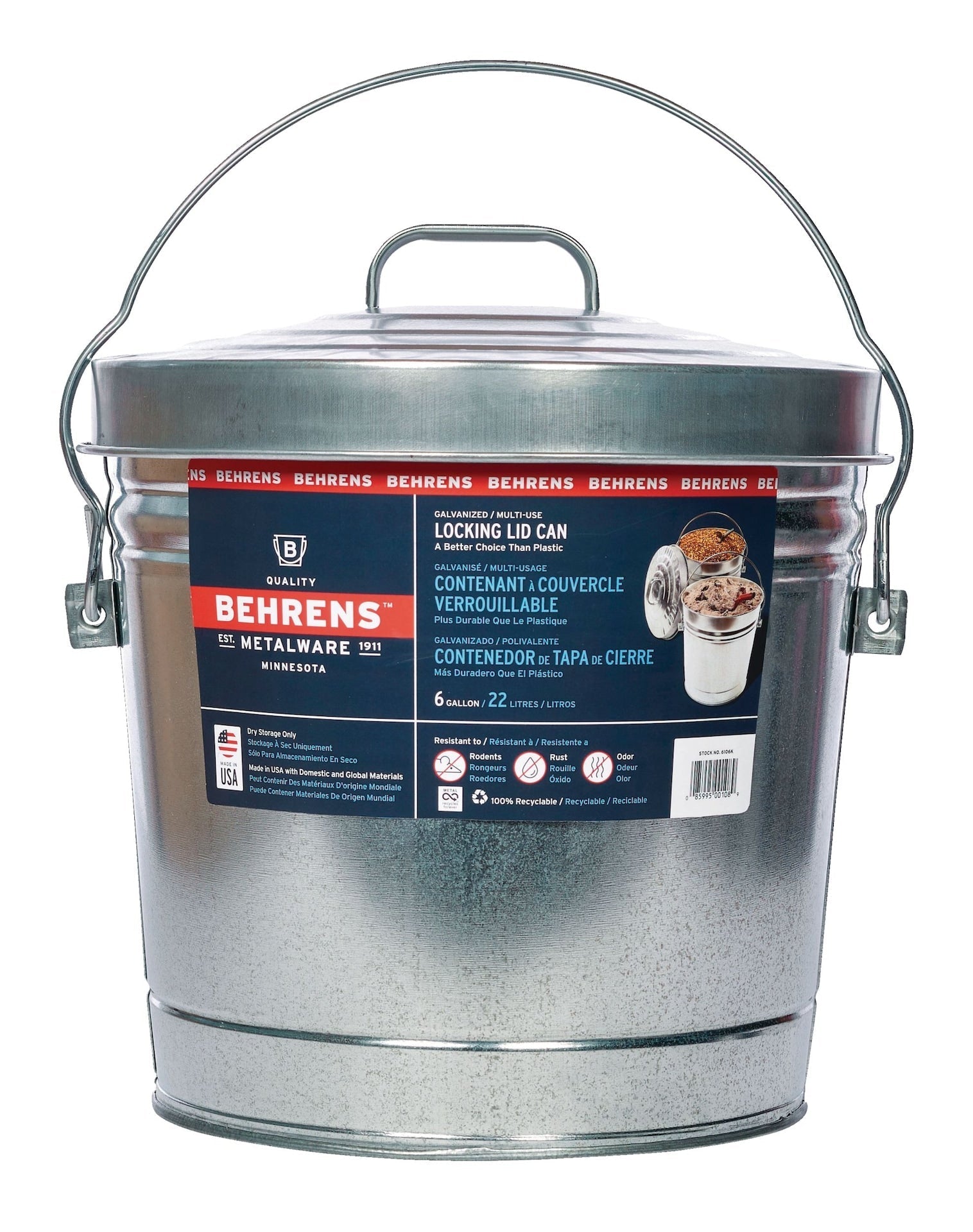 Galvanized Steel Multi-Use/Garbage Can with Locking Lid, 22-L (6 US gal) N9O9 - product image 3