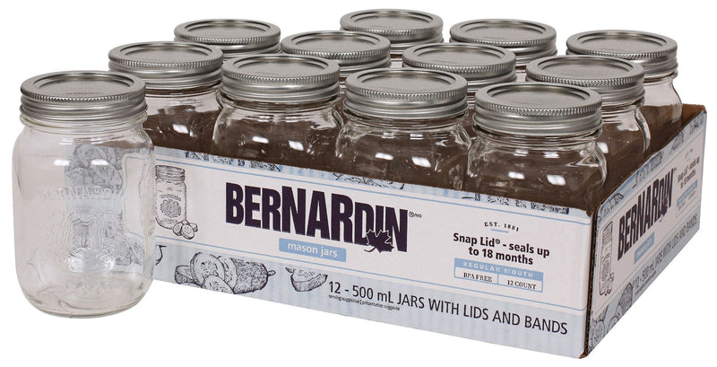 Regular Mouth Glass Mason Jars with Snap Lids, 500 mL, 12 Count G6Z6