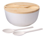 Bamboo Salad Bowl Set with Lid & Servers, White B0W9 - product image 1
