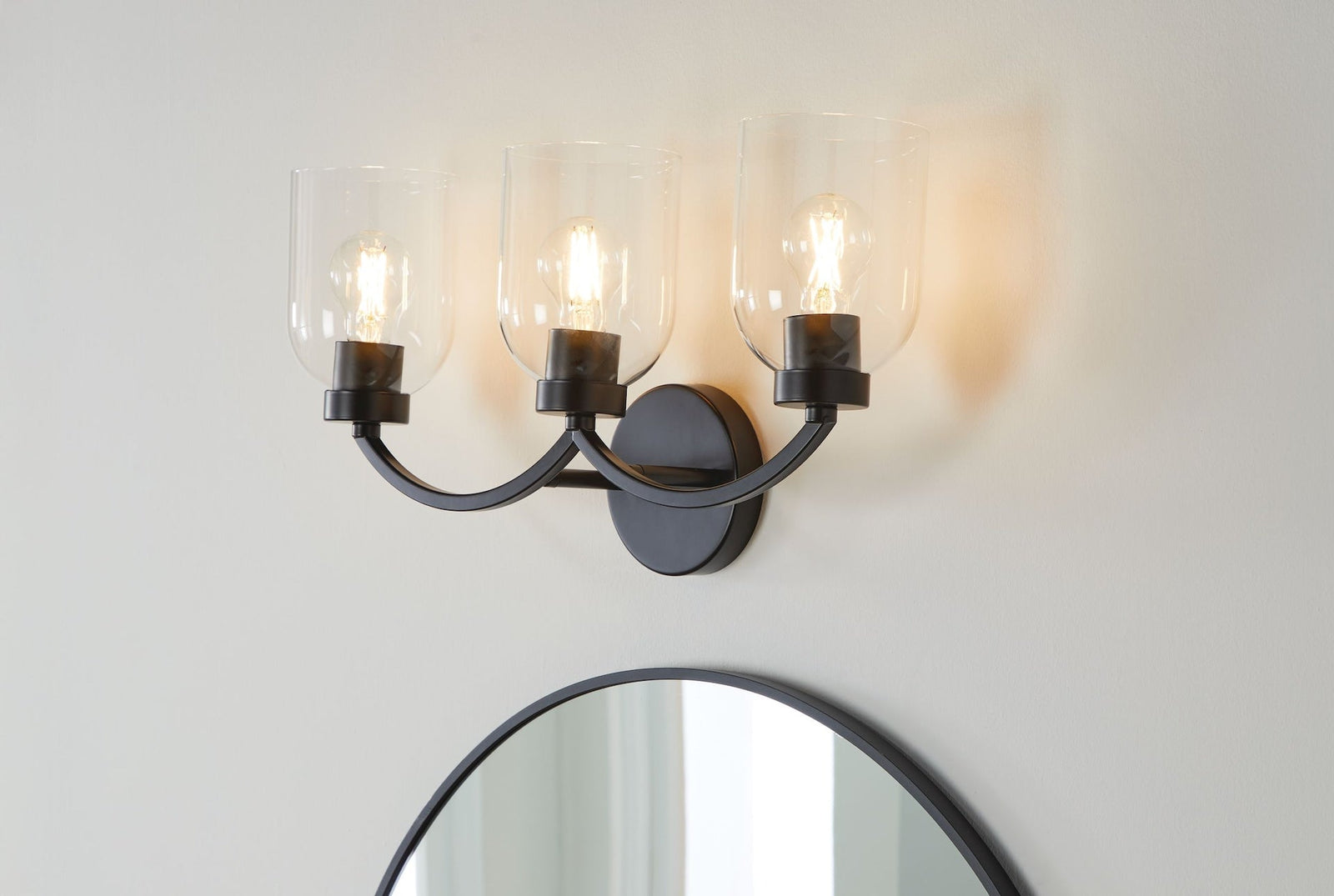 Bentbrook 3-Light Vanity with Glass Shade, Black F3B8 - product image 4