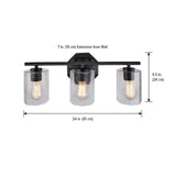 Bridgewater 3-Light Vanity Light Fixture with Rippled Glass Shade, Black H9P4 - product image 3