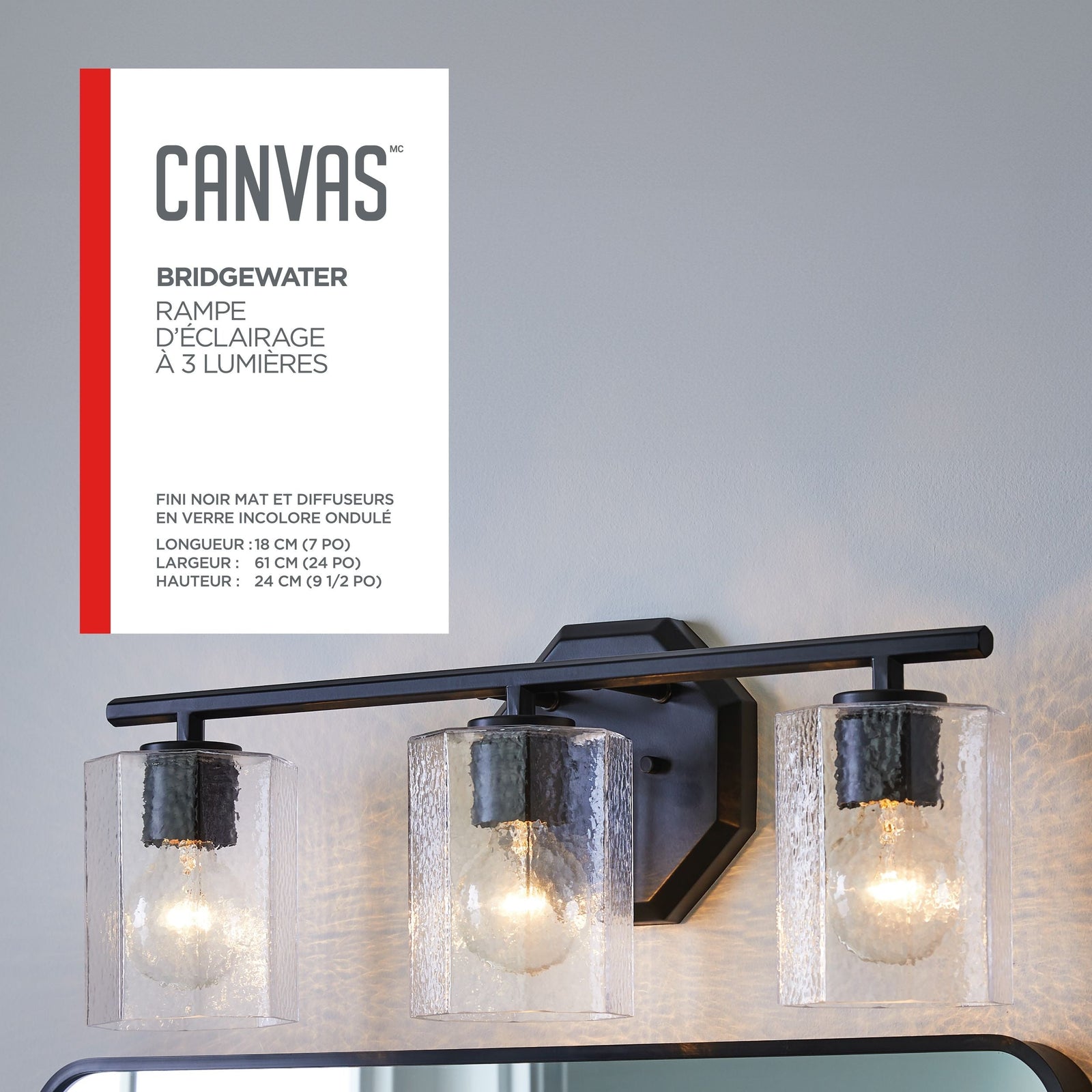 Bridgewater 3-Light Vanity Light Fixture with Rippled Glass Shade, Black H9P4 - product image 5
