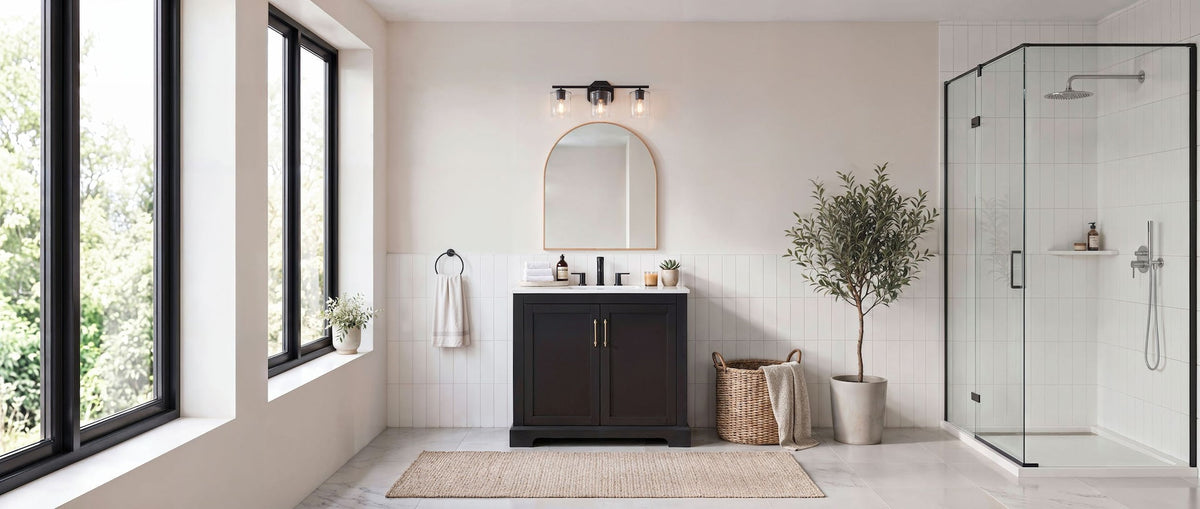 Bridgewater 3-Light Vanity Light Fixture with Rippled Glass Shade, Black H9P4 - product image 6