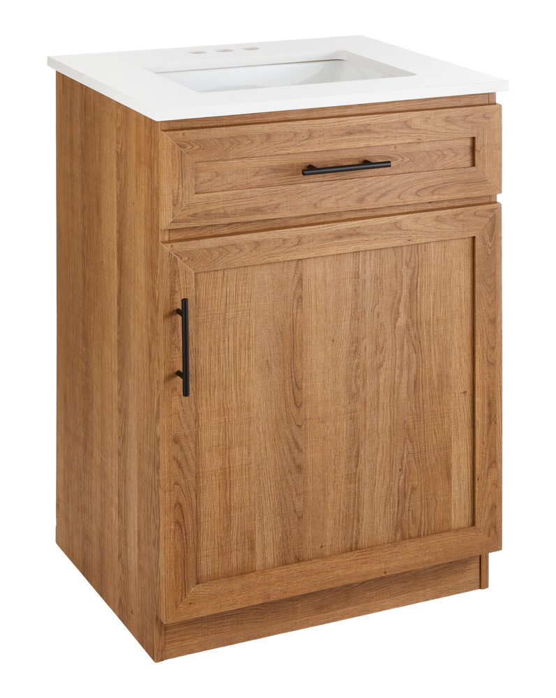 Danville Single Door Single Sink Stone Top Bathroom Vanity, Honey Oak, 24-in V4R7