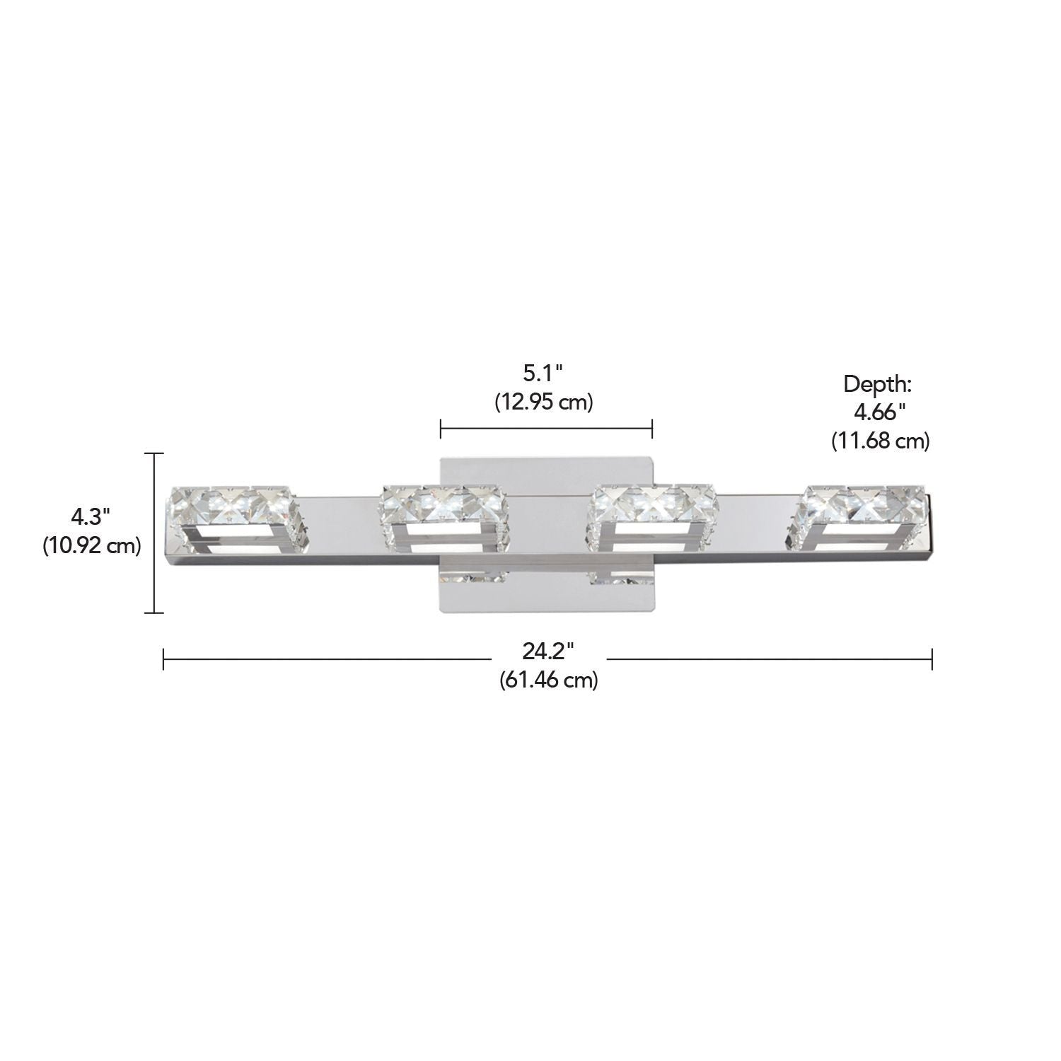 Isabella 4-Light Crystal Design LED Vanity Light Fixture, Chrome R5S7 - product image 6