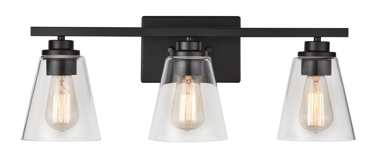 Venlaw 3-Light Vanity Light Fixture with Clear Glass Shade, Matte Black Z6R6 - product image 1
