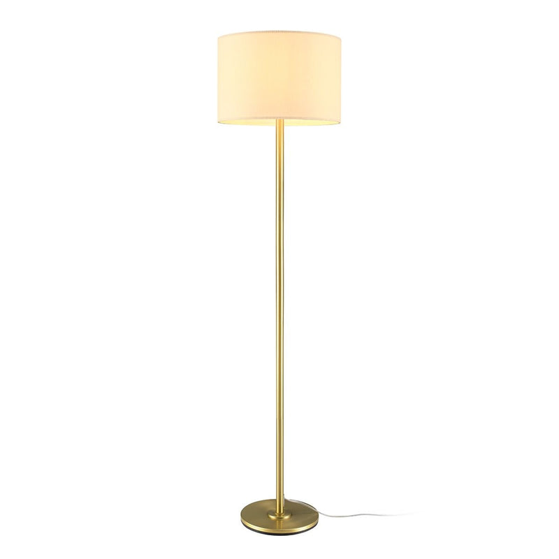 White Drum Shade Floor Lamp, 16-in, Metallic Gold/Matte Brass B2E3