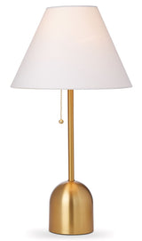 White Linen Cone Shade Table Lamp, 22-in, Antique Brass O2D9 - product image 1