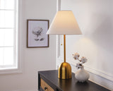 White Linen Cone Shade Table Lamp, 22-in, Antique Brass O2D9 - product image 4
