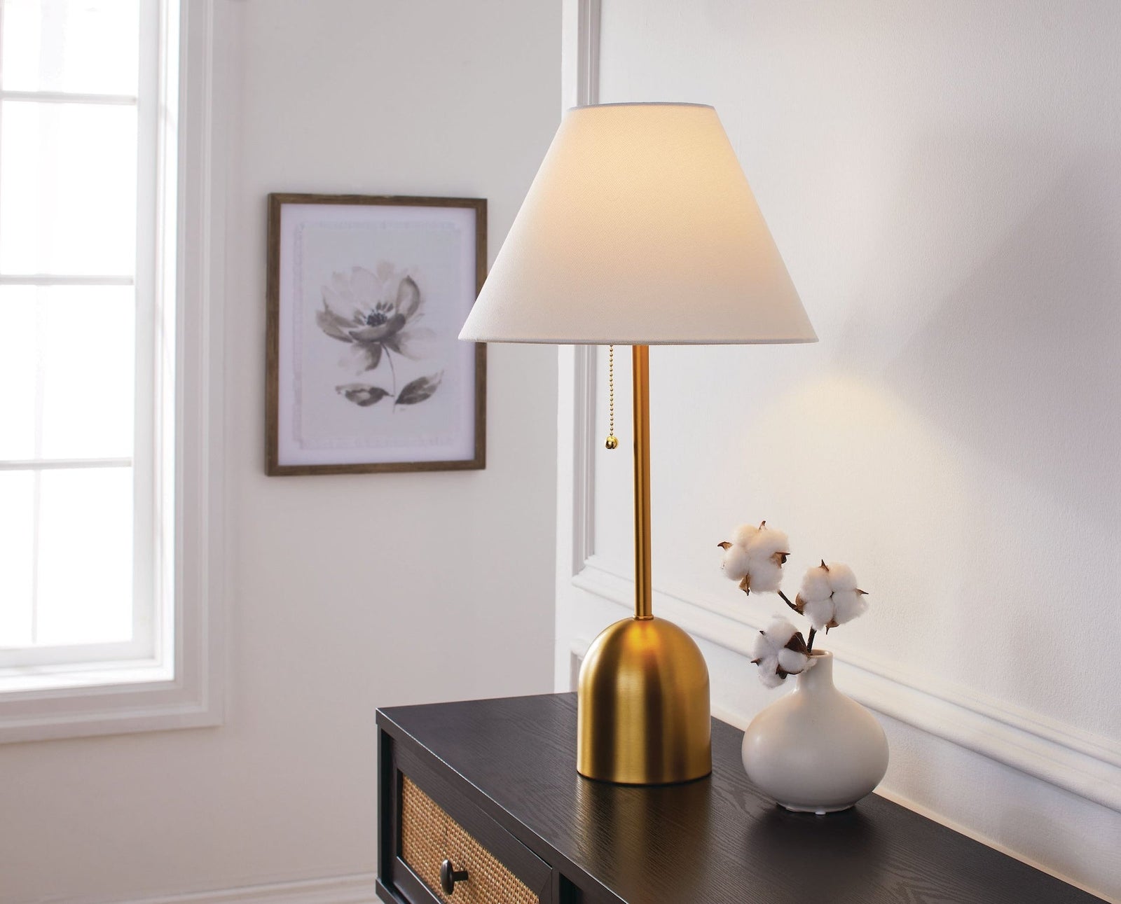 White Linen Cone Shade Table Lamp, 22-in, Antique Brass O2D9 - product image 4