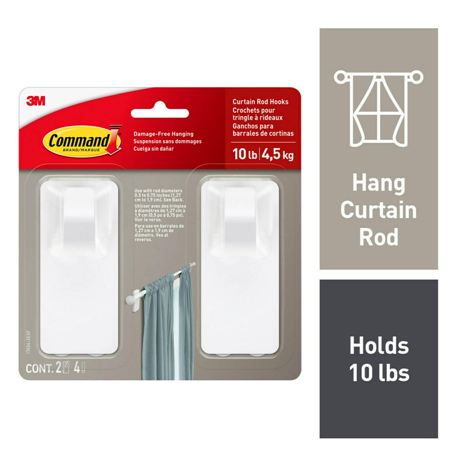 2-Piece 10-lb Matte White Damage Free Curtain Rod Hooks H4R9 - product image 1