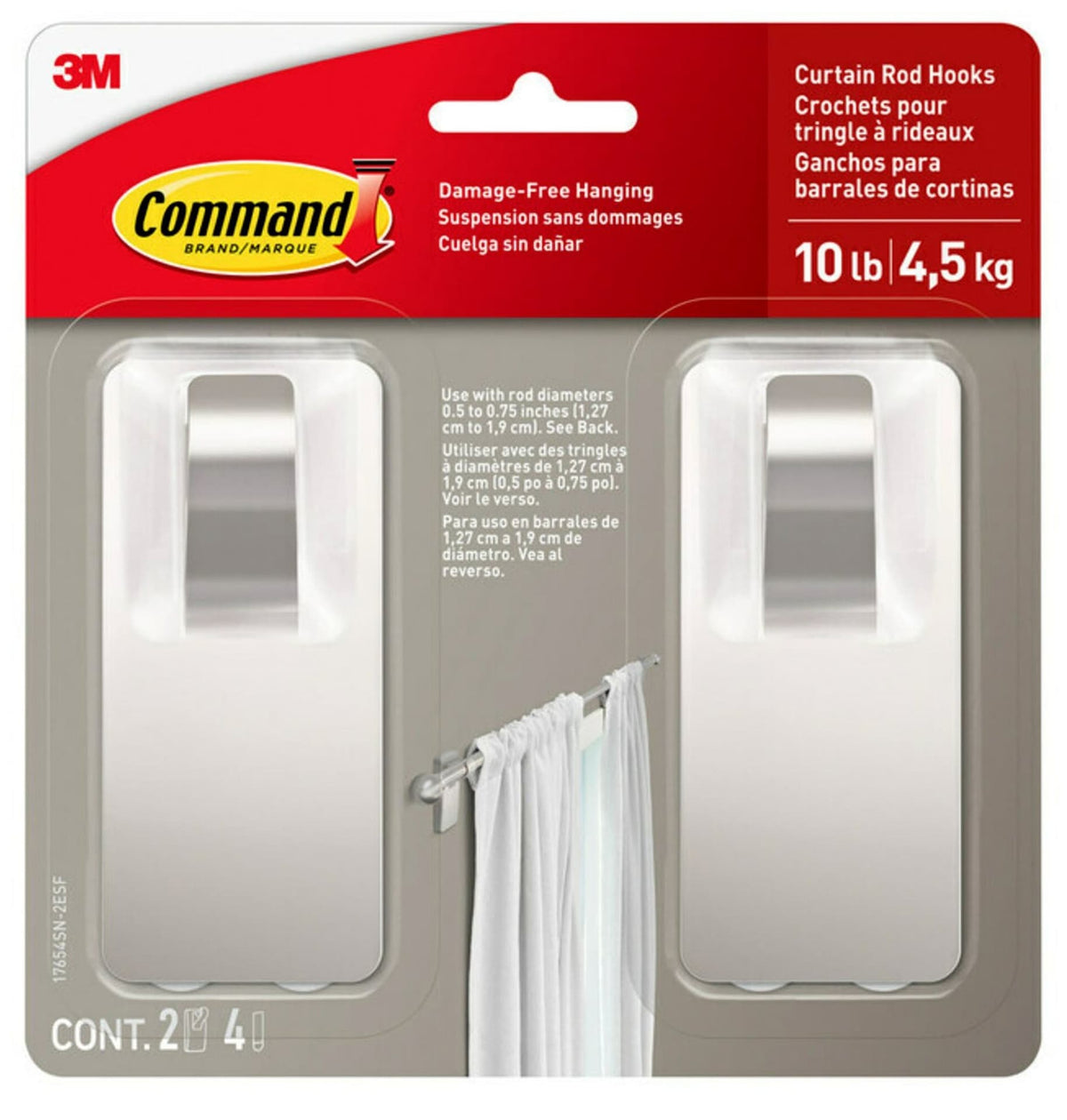 2-Piece 10-lb Satin Nickel Damage Free Curtain Rod Hooks X0H4 - product image 1