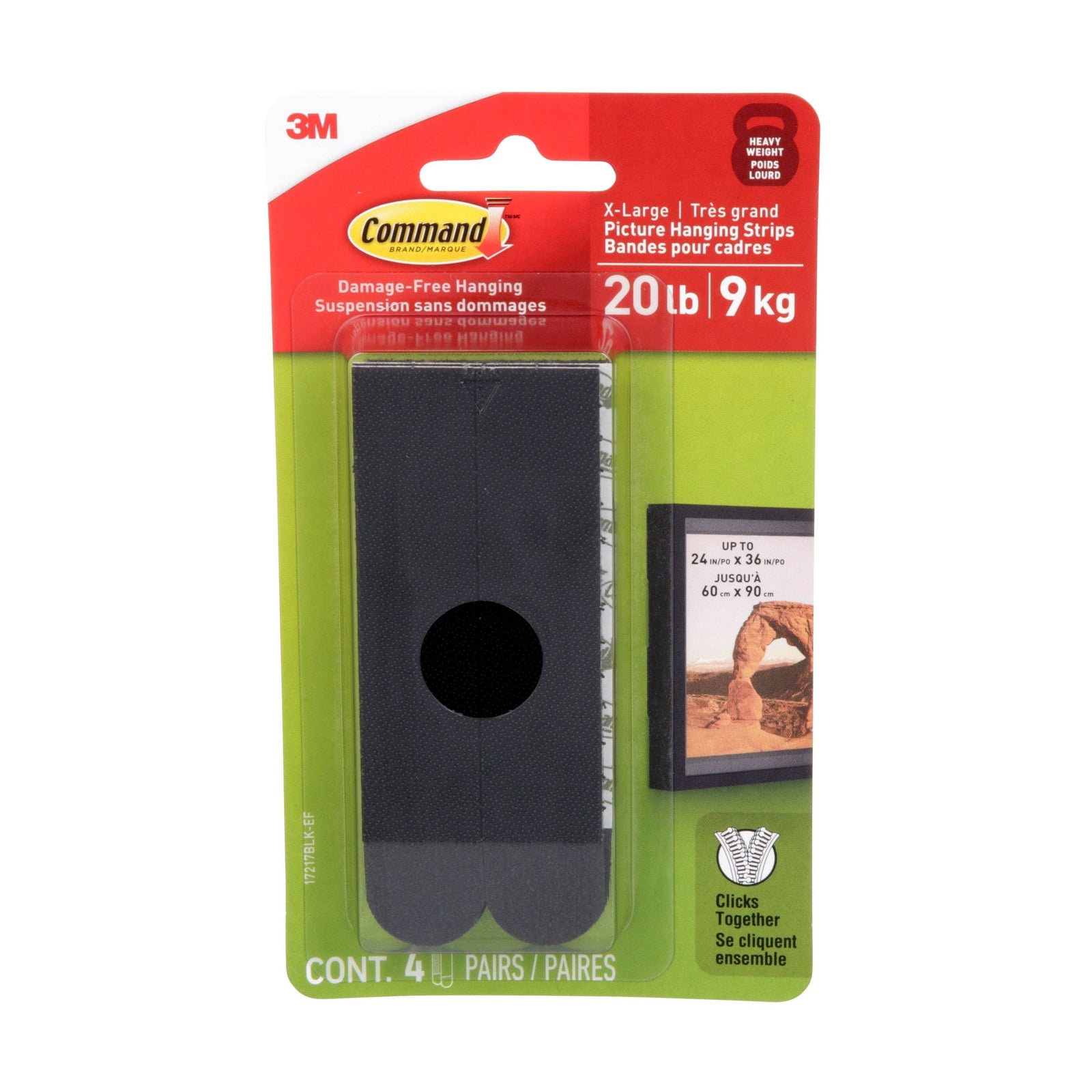 20-lb Black Picture Hanging Strips, 17217BLK-EF | 4 Pairs, X-Large Strips C2H1 - product image 1