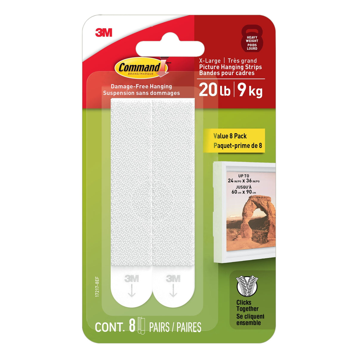 20-lb White Picture Hanging Strips Value Pack, 17217-8EF | 8 Pairs, X-Large Strips X6W3 - product image 1