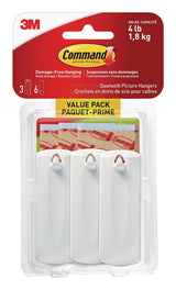Adhesive Sawtooth Picture Hanging Hooks with Adhesive Strips, White, 4-lbs, 3 Strips per Pack A7I9 - product image 1